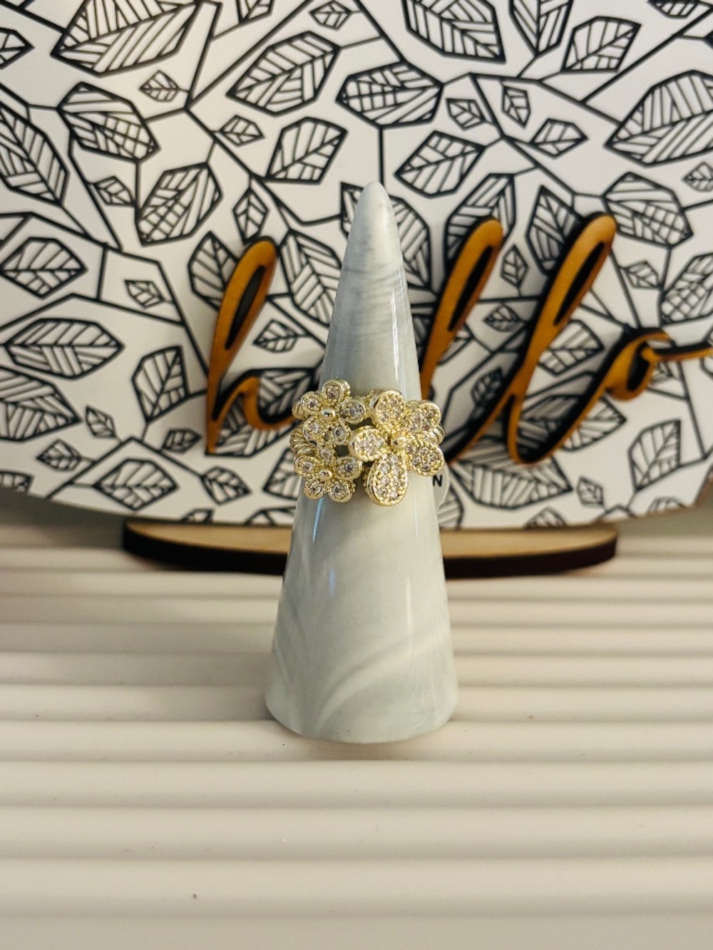 Gold CZ Floral Cluster Ring